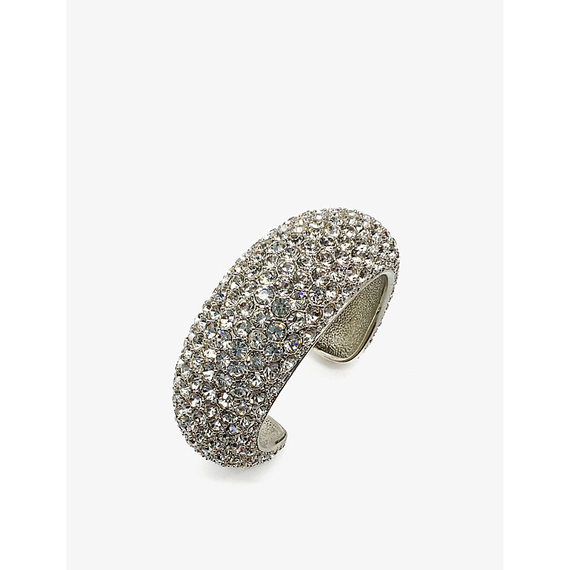 Shop Jennifer Gibson Jewellery Pre-loved Karen Millen Crystal-embellished Rhodium-plated Metal Cuff In Silver White