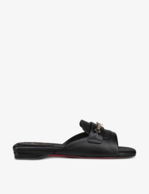 Shop Christian Louboutin Women's Black Miss Mj Chain-embellished Leather Mules