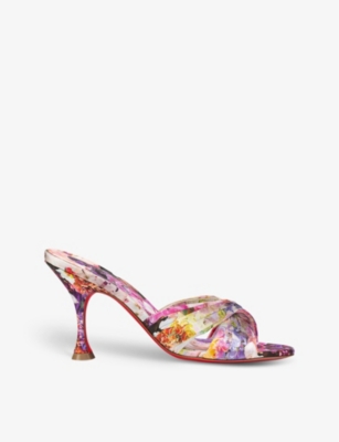 CHRISTIAN LOUBOUTIN CHRISTIAN LOUBOUTIN WOMEN'S MULTI NICOL IS BACK 85 FLORAL-PRINT SATIN-CREPE HEELED MULES