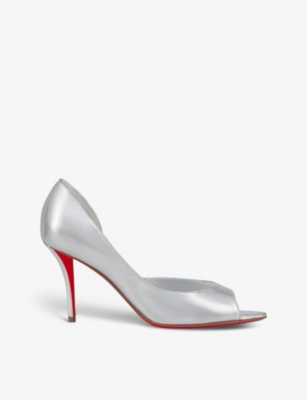 Shop Christian Louboutin Womens Silver Apostropha 80 Pointed-toe Metallic-leather Courts