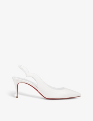 Shop Christian Louboutin Hot Chick 70 Leather Slingback Heels In Bianco