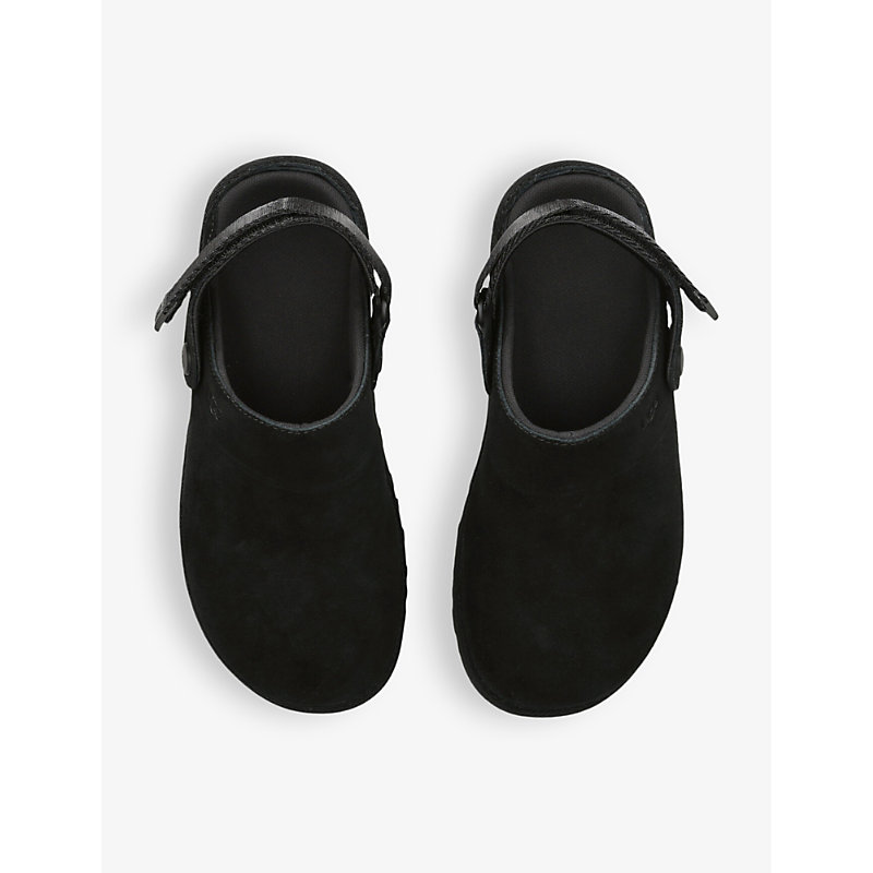 Shop Ugg Goldenstar Adjustable Heel-strap Suede Clog In Black