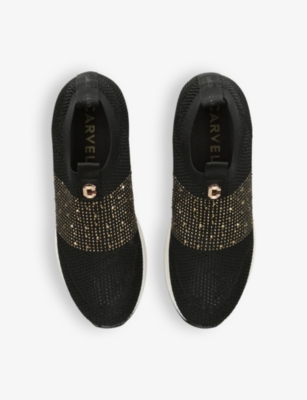 Shop Carvela Janeiro Crystal-embellished Woven Low-top Trainers In Blk/other