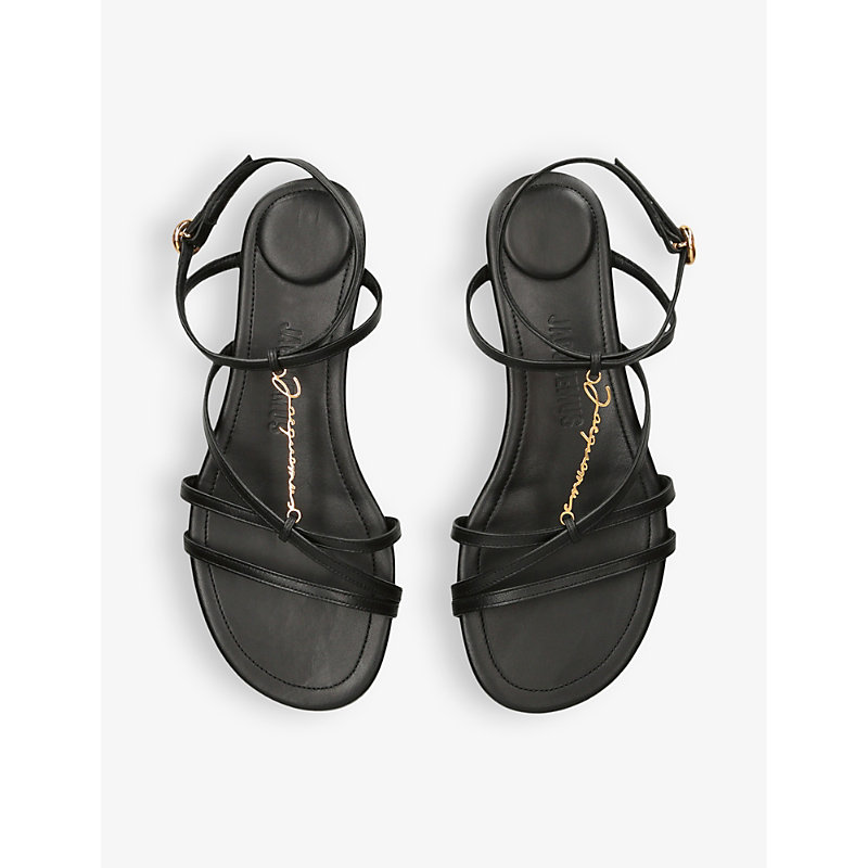 Shop Jacquemus Les Sandales Pralu Plates Logo-embellished Leather Sandals In Black