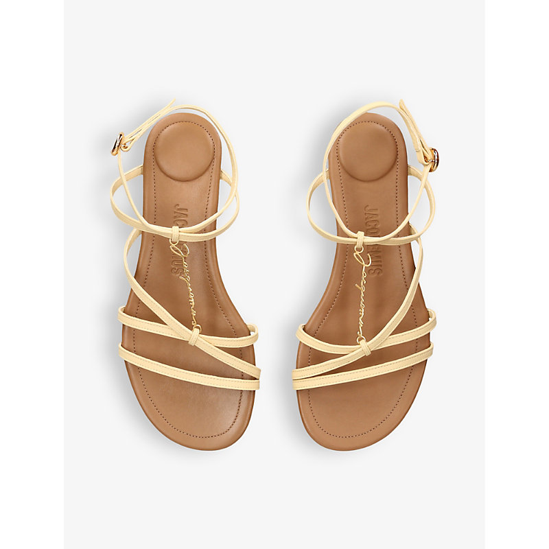 Shop Jacquemus Womens Cream Les Sandales Pralu Plates Logo-embellished Leather Sandals