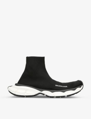 Balenciaga 3xl Sock Logo-print Stretch-knit Slip-on Sneakers In Blk/white