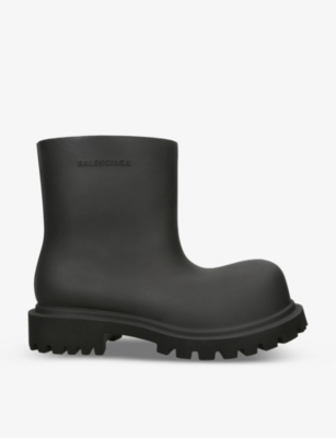 Shop Balenciaga Men's Black Steroid Logo-embossed Rubber Boots