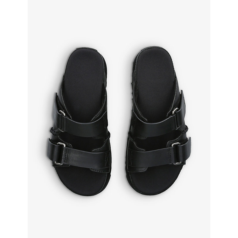 Shop Ugg Goldenstar Hi Leather Flatform Sliders In Black