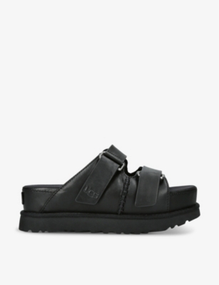 Shop Ugg Women's Black Goldenstar Hi Leather Flatform Sliders