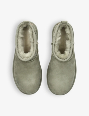 Ugg Womens Pale Green Classic Ultra Mini Logo-patch Suede And Shearling Ankle Boots Eur 36 / 3 Uk In Pale Green