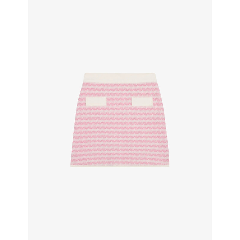 Shop Claudie Pierlot Women's Divers Zig-zag Weave Contrast-trim Stretch-knit Mini Skirt