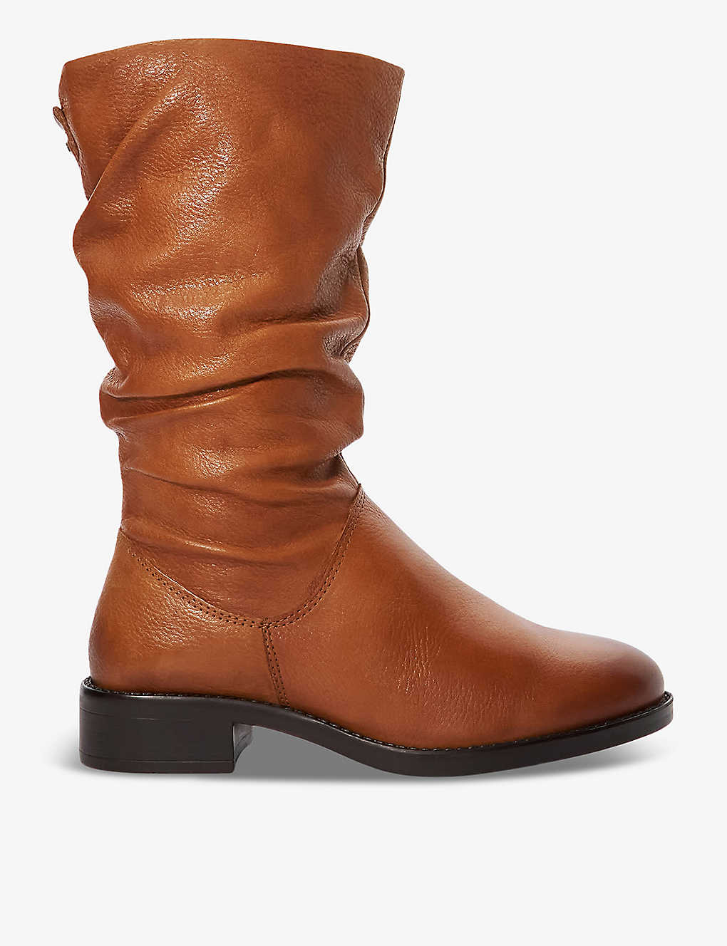 Dune Womens Tan-leather Tyling Ruched Calf-length Leather Boots In Brown