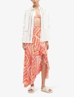 Shop Allsaints Women's Blood Orange Sara Graphic-print Woven Midi Skirt