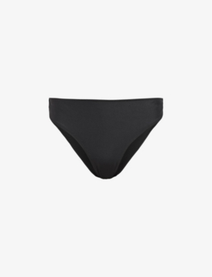 Shop Allsaints Women's Black Shine Erica Mid-rise Cut-out Stretch-woven Bikini Bottoms