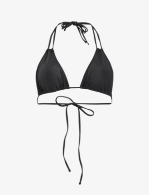 Shop Allsaints Women's Black Shine Erica Double-strap Halter-neck Stretch-woven Bikini Top