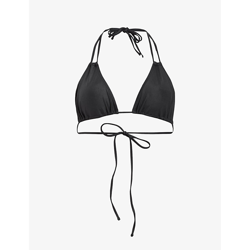 Shop Allsaints Women's Black Shine Erica Double-strap Halter-neck Stretch-woven Bikini Top