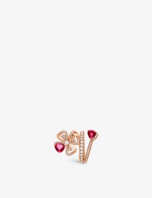 BVLGARI: Fiorever 18ct rose-gold, 0.62ct brilliant-cut diamond and mixed-cut rubellite ring