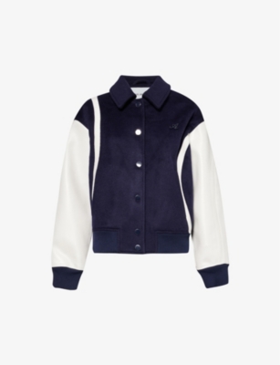 Shop Axel Arigato Women's Navy Bay Brand-embroidered Wool-blend Varsity Jacket
