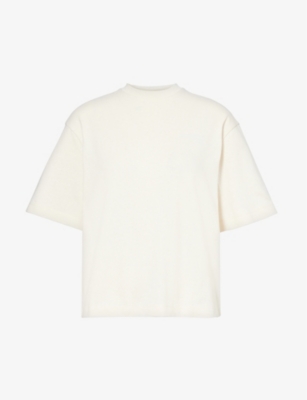Shop Axel Arigato Women's Pale Biege Float Logo-pattern Cotton-jersey T-shirt