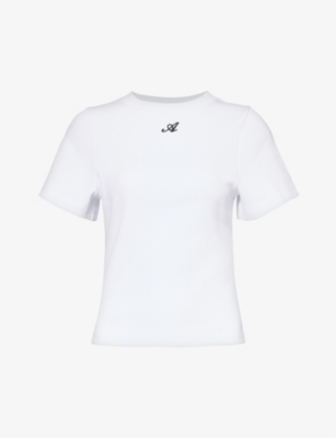Shop Axel Arigato Women's White Script Logo-print Stretch-cotton T-shirt