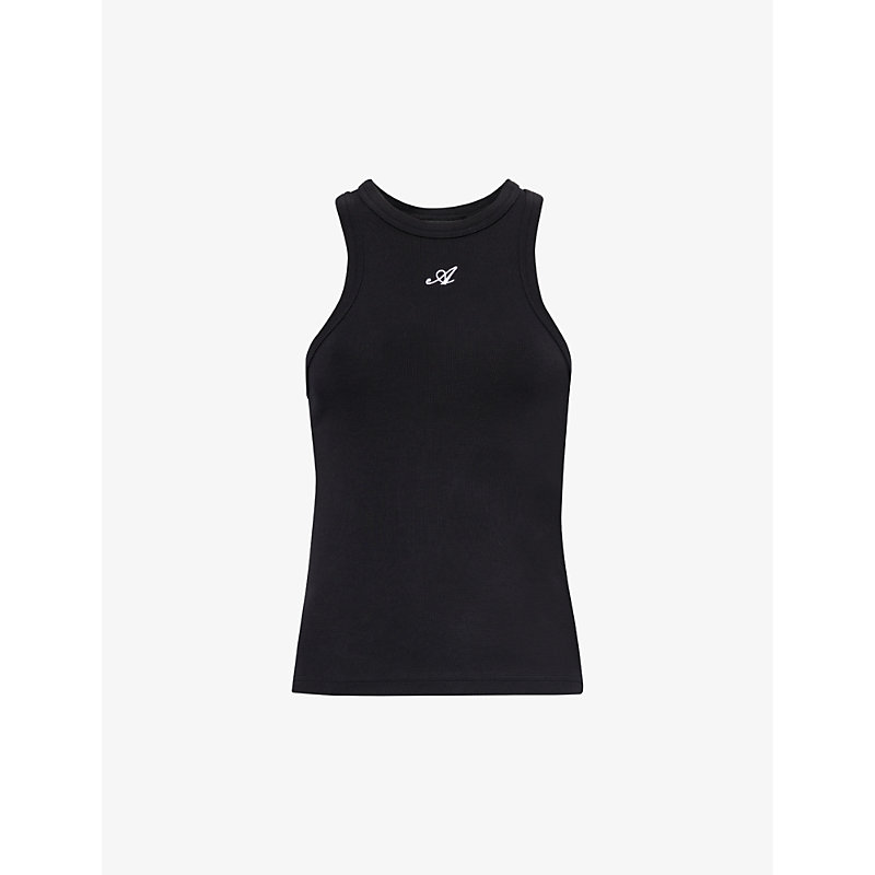 Shop Axel Arigato Women's Black Signature Logo-embroidered Stretch-cotton Top