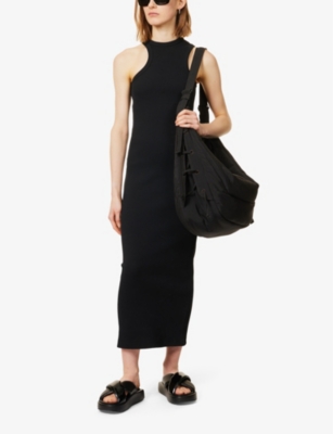 Shop Axel Arigato Womens Black Logo-embroidered Stretch-cotton Maxi Dress
