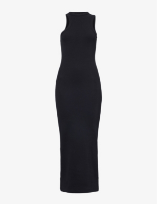 Shop Axel Arigato Womens Black Logo-embroidered Stretch-cotton Maxi Dress