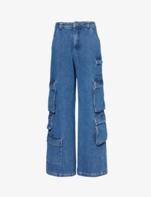 Shop Axel Arigato Women's Blue Roam Wide-leg Mid-rise Cargo Jeans