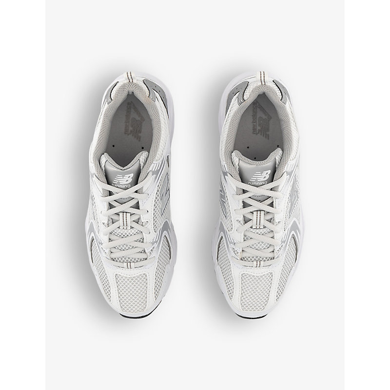 Shop New Balance Women's White Silver Mr530 Logo-embossed Leather And Mesh Low-top Trainers