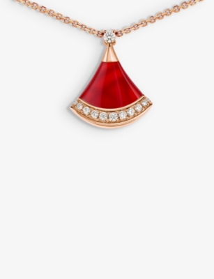 Shop Bvlgari Divas' Dream 18ct Rose-gold, 0.13ct Brilliant-cut Diamond And Carnelian Pendant Necklac In Rose Gold