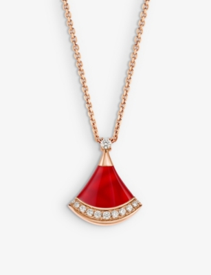 Bvlgari Divas' Dream 18ct Rose-gold, 0.13ct Brilliant-cut Diamond And Carnelian Pendant Necklac In Rose Gold