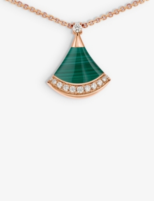 BVLGARI: Divas' Dream 18ct rose-gold, 0.13ct brilliant-cut diamond and malachite pendant necklace