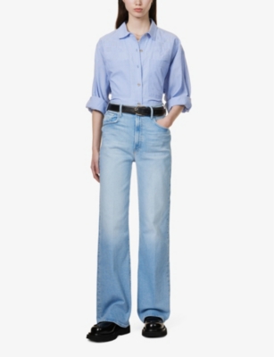 Shop Mother The Maven Faded-wash Wide-leg Mid-rise Stretch-denim Jeans In Limited Edition
