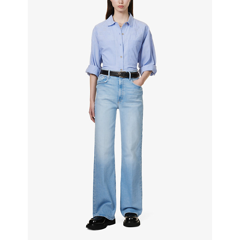 Shop Mother The Maven Faded-wash Wide-leg Mid-rise Stretch-denim Jeans In Limited Edition