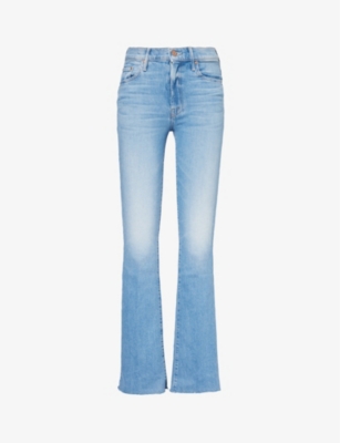Shop Mother Women's Love On The Beat The Insider Sneak Fray Slim-leg Mid-rise Stretch Jeans