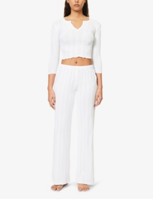 Cou Cou Intimates Womens 001 White Pointelle Relaxed-fit Organic-cotton Pyjama Trousers In 001 White