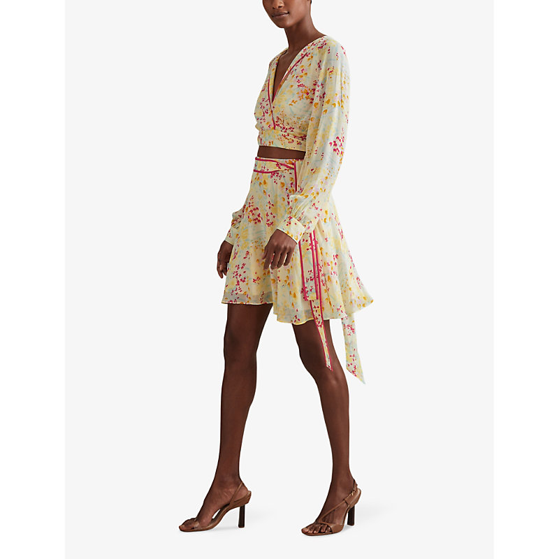 Shop Reiss Women's Pink/yellow Lyla Floral-print High-rise Woven Mini Skirt
