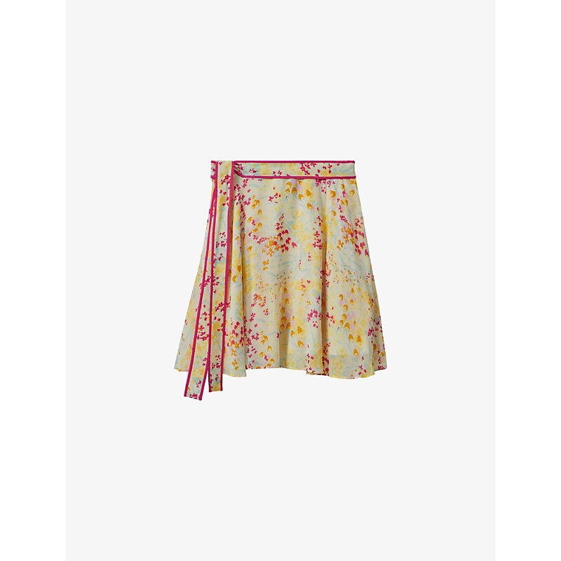 Reiss Lyla Floral-print High-rise Woven Mini Skirt In Pink/yellow