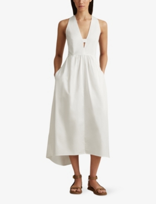 Shop Reiss Women's White Yana V-neck Cut-out Stretch-cotton Midi Dress
