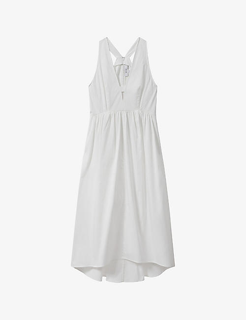 REISS: Yana V-neck cut-out stretch-cotton midi dress
