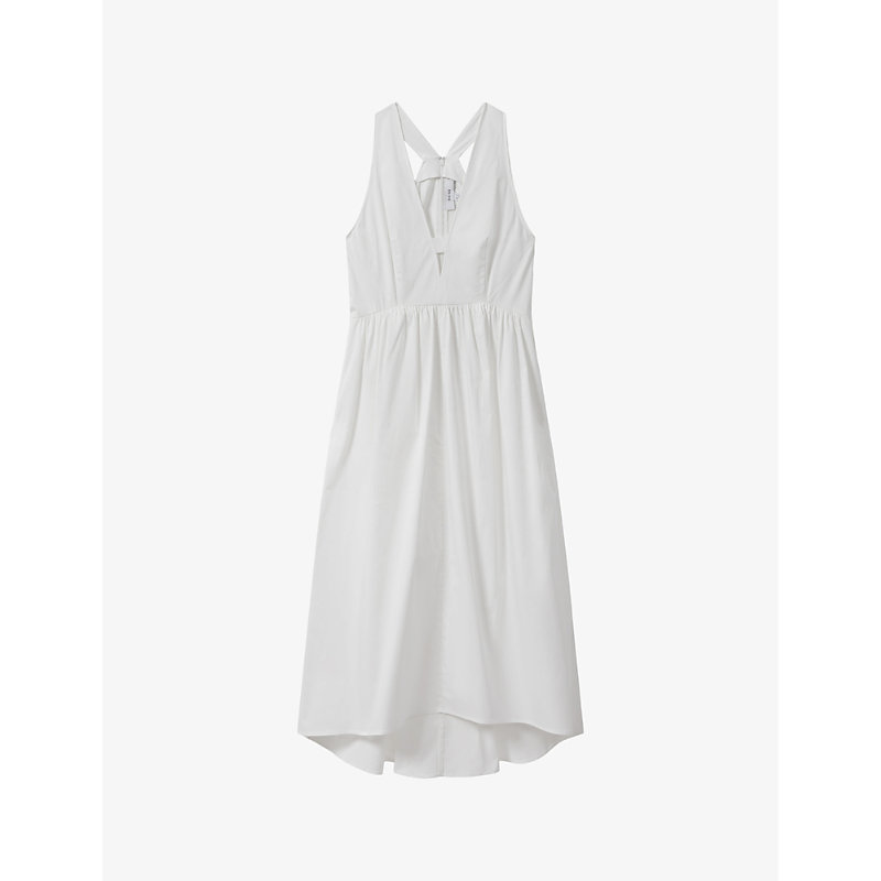 Shop Reiss Women's White Yana V-neck Cut-out Stretch-cotton Midi Dress
