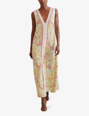 Shop Reiss Women's Pink/yellow Eliza Floral-print Woven Maxi Dress