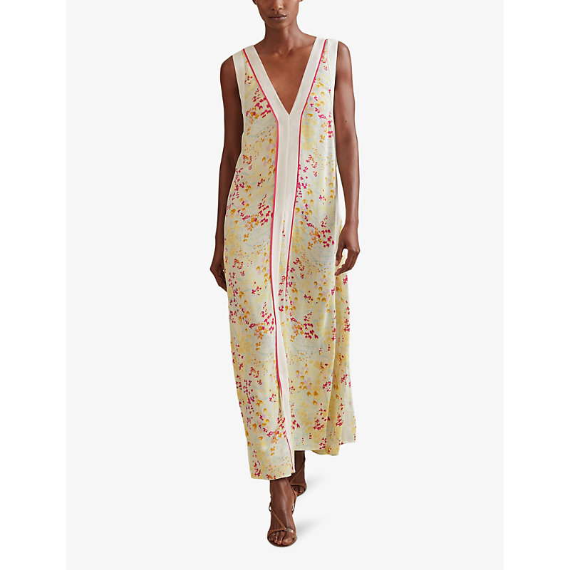 Shop Reiss Eliza Floral-print Woven Maxi Dress In Pink/yellow