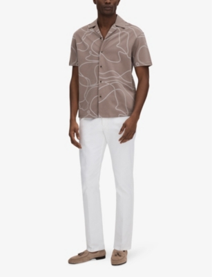 Shop Reiss Mens Taupe Menton Swirl-embroidered Relaxed-fit Cotton Shirt