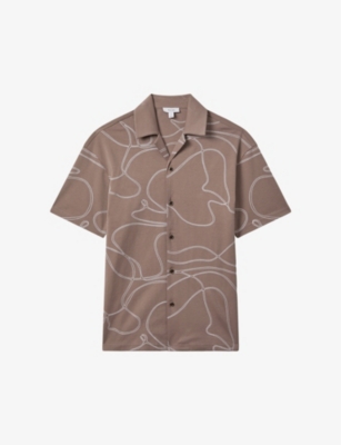 REISS: Menton swirl-embroidered relaxed-fit cotton shirt