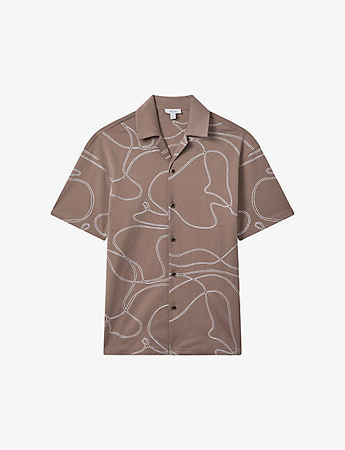 REISS: Menton swirl-embroidered relaxed-fit cotton shirt