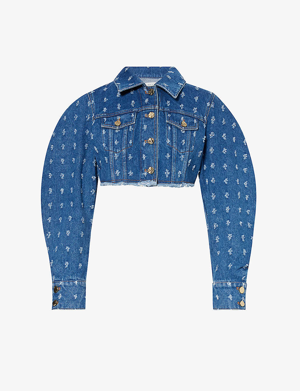 Nina Ricci Distressed-pattern Cropped Denim Jacket In Blue