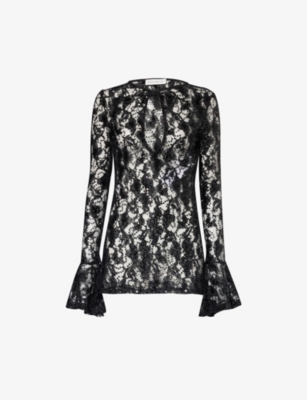 NINA RICCI: Sequin-embellished bell-sleeve lace top