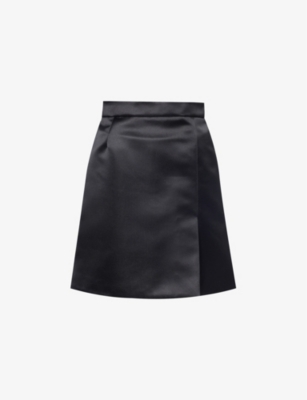 Nina Ricci Womens Black A-line Split-hem Satin Mini Skirt