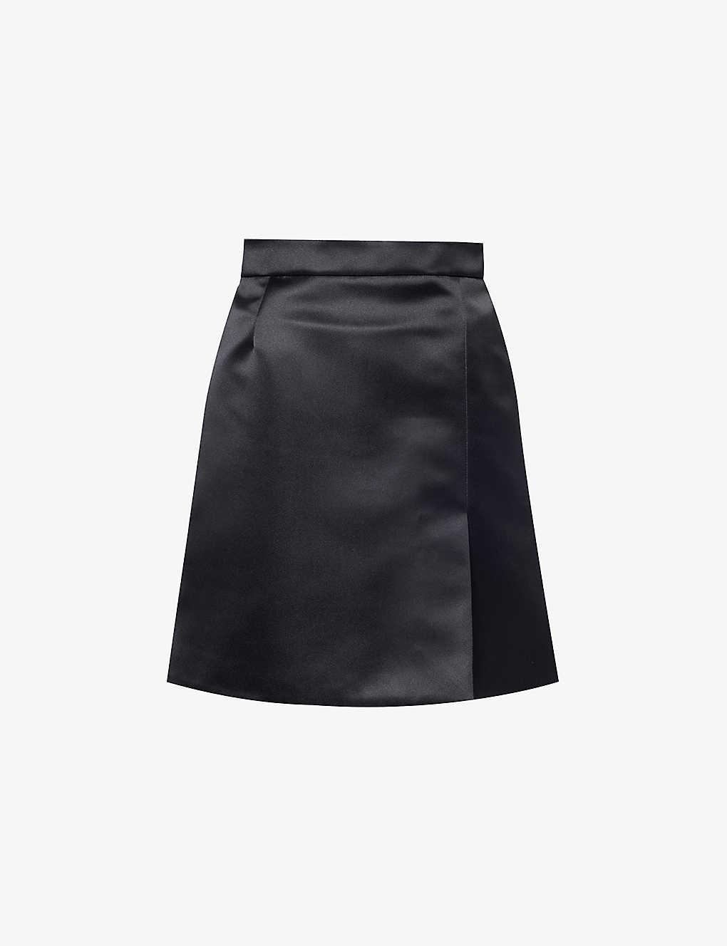 Nina Ricci Womens Black A-line Split-hem Satin Mini Skirt